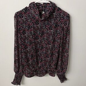 Evereve Black and Pink Floral Blouse